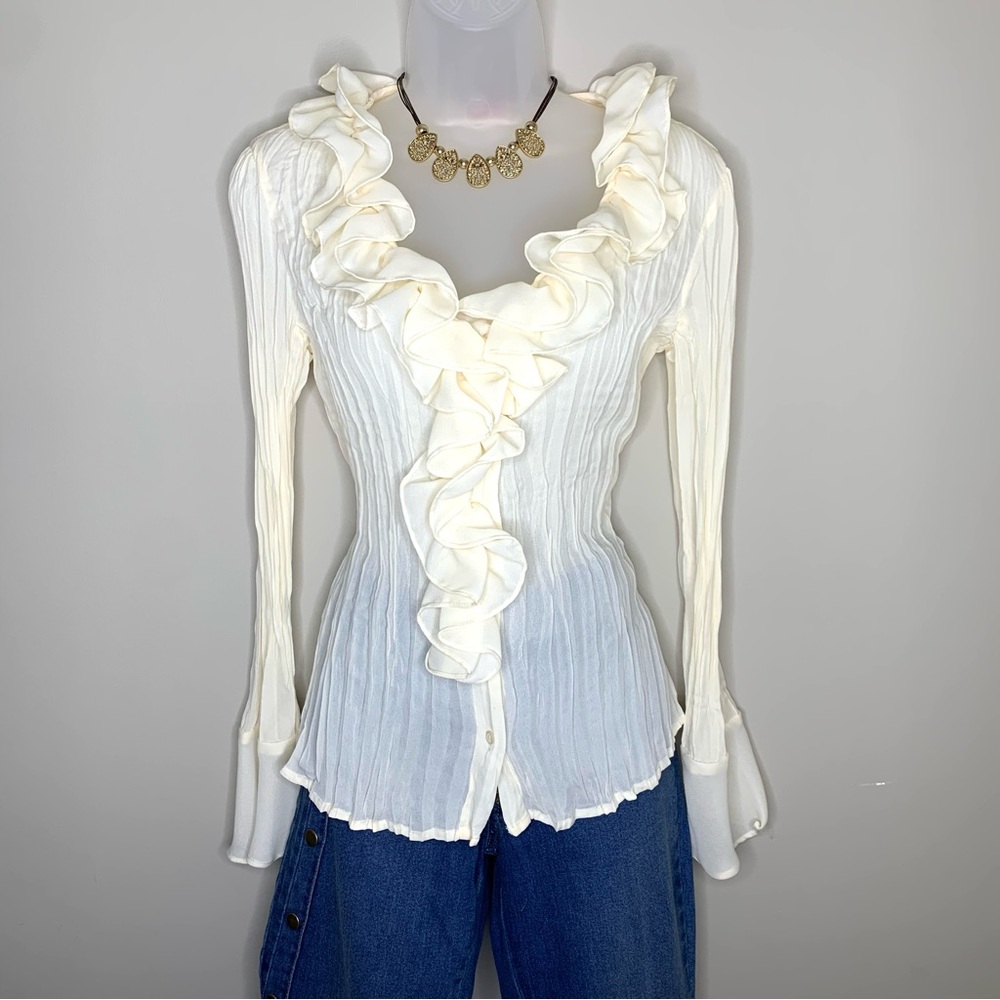 Sunny Leigh Cream Ruffled V-Neck Blouse